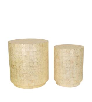 Table capiz round d47h52cm Matt Beige set of 2