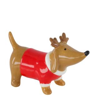 Figur Hund Keramik 15x6x10cm braun rot