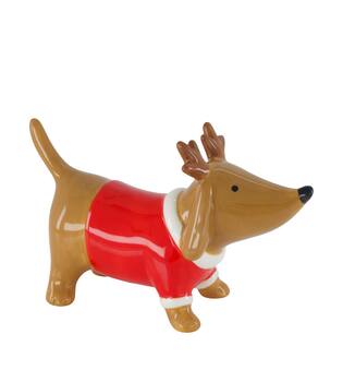 Figur Hund Keramik 21x8x13cm braun rot