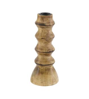 Dinnercandle holder round mango wood 7.5x7.5x18cm