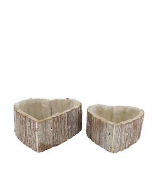 Planter heart poplar wood with plastic 30x28x11cm S2 - White