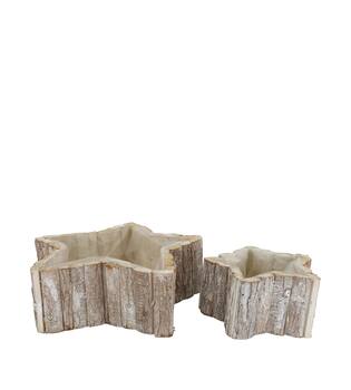 Planter star poplar wood with plastic 35x35x11cm S2 - White
