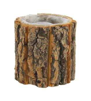 Planter round poplar wood with plastic 9x9x9cm - Natural