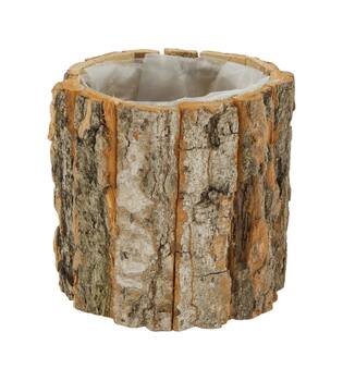 Planter round poplar wood with plastic 12x12x12cm