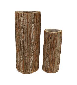 Planter round poplar wood with plastic 27x27x68cm S2 - Natural