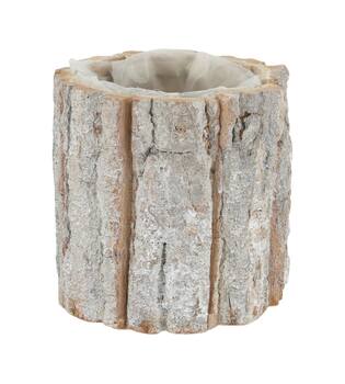 Planter round poplar wood with plastic 9x9x9cm - White