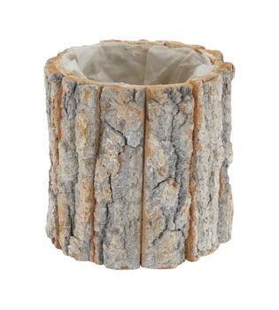 Planter round poplar wood with plastic 12x12x12cm - White