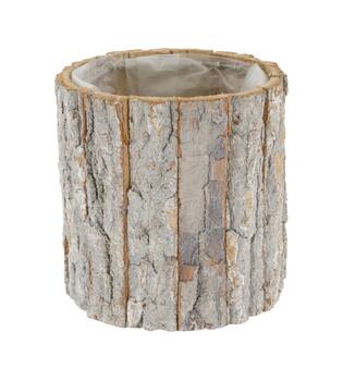 Planter round poplar wood with plastic 15x15x15cm - White