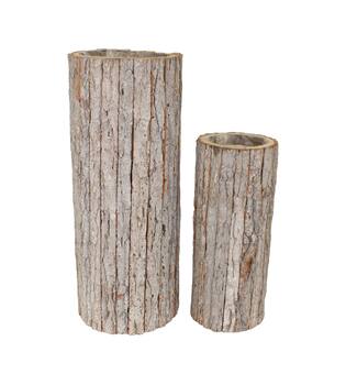 Planter round poplar wood with plastic 27x27x68cm S/2