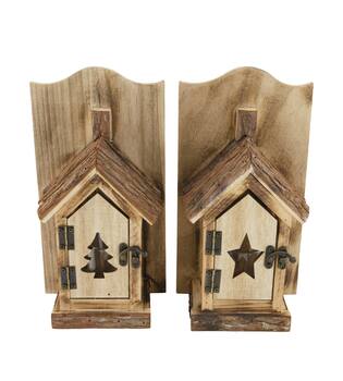 House star tree historic wood with hanger 15x9x28cm A2 - White