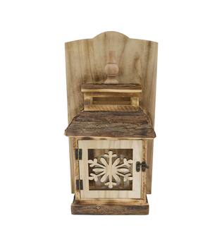 Lantern house snowflake historic wood with glass 24x15x45cm Brown