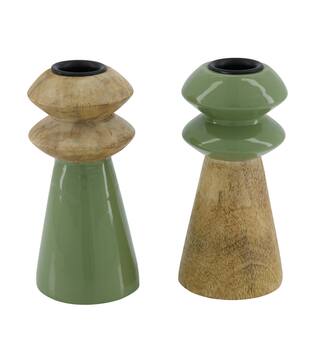 Dinner candle round mango wood 6x6x13cm C2 - Natural