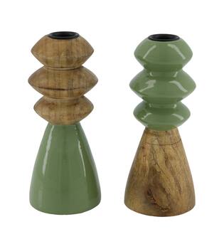 Dinner candle round mango wood 7.5x7.5x18cm C2 - Natural