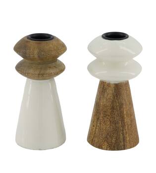 Dinner candle round mango wood 6x6x13cm C2 - Natural
