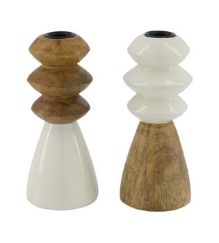 Dinner candle round mango wood 7.5x7.5x18cm C2 - Natural