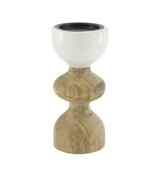 Pillar candle holder round mango wood 8.5x8.5x20cm - Natural