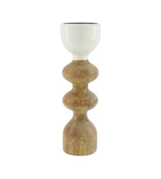 Pillar candle holder round mango wood 8.5x8.5x29cm - Natural