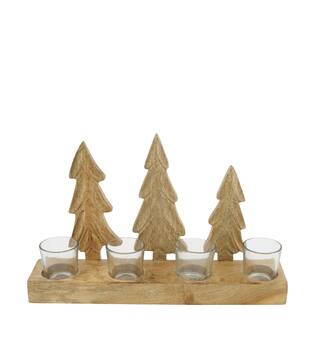 Tealight holder tree / deer mango wood 38x7x22cm