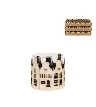Tealight holder house metal 9.5x9.5x8.5cm - White