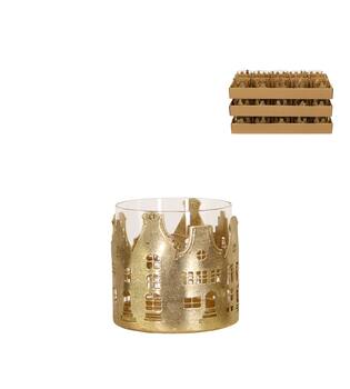 Tealight holder house metal 9.5x9.5x8.5cm - Gold
