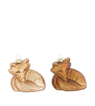 Bauble fox glass with hanger 8x6x7cm C2 - Brown