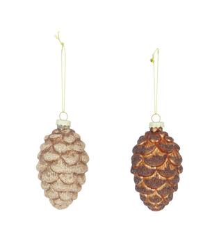 Bauble pinecone glass with hanger 6x6x10cm C2 - Brown