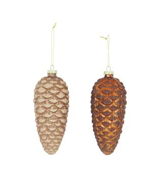 Bauble pinecone glass with hanger 7x7x15cm C2 - Brown