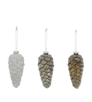 Bauble pinecone glass with hanger 5x14cm 3 colours