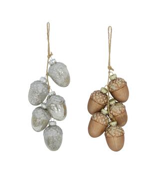 Bauble acorn glass with hanger 4x8cm 2 colours