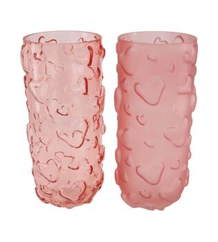 Vase heart glass 13x13x28cm C2 - Pink