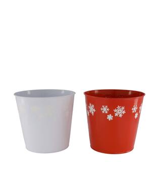 Bucket snowflake metal 17x17x16cm C2 - Red