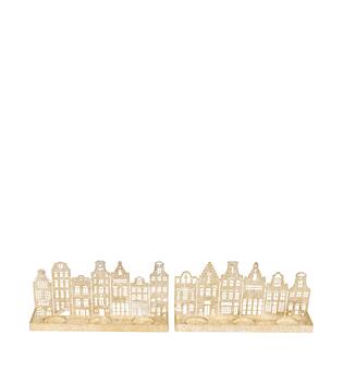Tealight holder rectangular house metal 32x7.5x15cm A/2