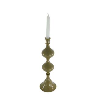Dinnercandle holder metal 12.5x12.5x36.5cm - Green