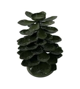 Dinnercandle holder pinecone metal 24.5x24.5x32cm - Green