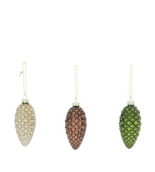  Bauble pinecone glass with hanger 5x5x10cm C3 - Green