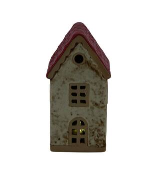 House with led ceramic 7.6x6.7x15cm - Red