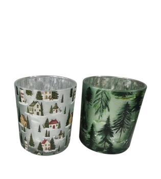 Teelichthalter Glas 9x10cm gemischt 2 varianten