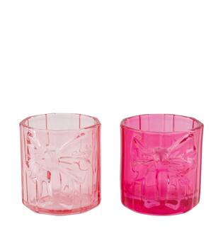 Tealight holder ribbon glass 8.5x8.5x8cm C2 - Pink