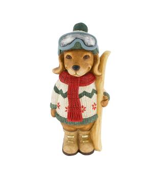 Figurine dog with ski magnesium 22x22x45cm - Multi