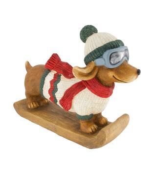 Figurine dog on snowboard magnesium 50.5x16.5x37cm - Multi