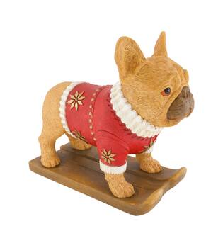 Figurine dog on skis polyresin 39x19.5x37cm - Multi