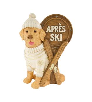 Figurine dog après-ski magnesium with lights 32x24x45cm White Gold