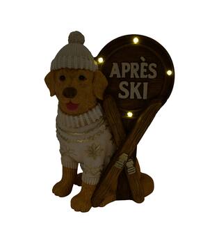 Figurine dog après-ski magnesium with lights 32x24x45cm White Gold