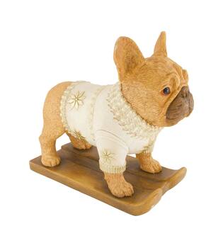 Figurine dog on skis polyresin 39x19.5x35cm - White