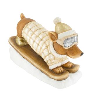 Figurine dog on skis magnesium 49.5x22.5x29cm - White