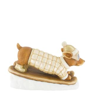 Figurine dog on skis magnesium 49.5x22.5x29cm - White