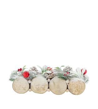 Tealight holder mulberry wood with glass 33x12x11cm - White
