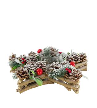 Tealight holder star mulberry wood with glass 38x38x12cm - White