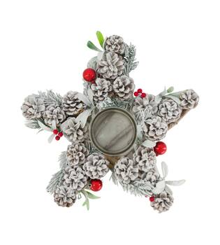 Tealight holder star mulberry wood with glass 38x38x12cm - White