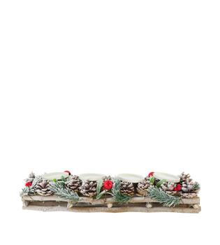 Pillar candle holder mulberry wood 55x13x12cm White Red